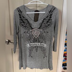 Gray V-Neck Women's Top - Harley Davidson